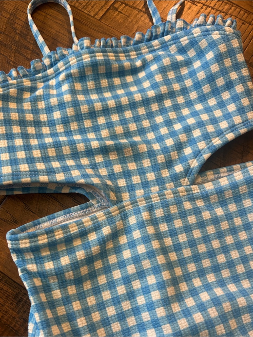 Cat & Jack Blue and White Gingham Cutout One Piece Swimsuit XS